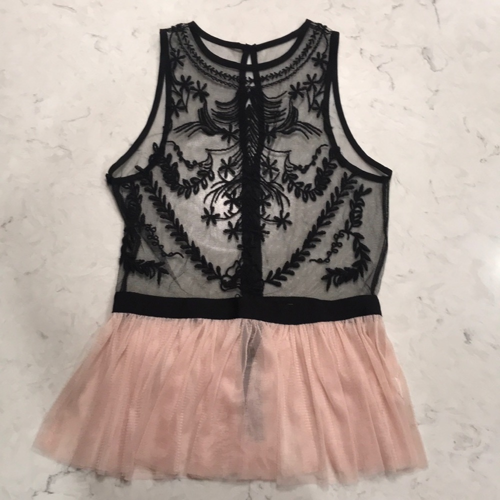 Blush/black Embroidered Peplum Tank